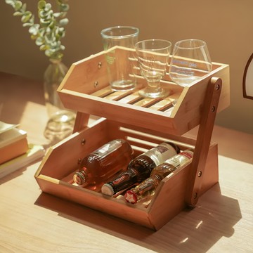 沐慕家居 廚房收納架 兩層 竹製  30 x 30 x 18cm  木紋色  1個