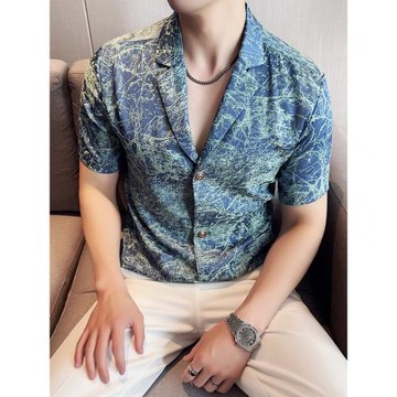 高級感冰絲提花男士短袖西裝夏季薄款2025新款休閑無里襯西服上衣