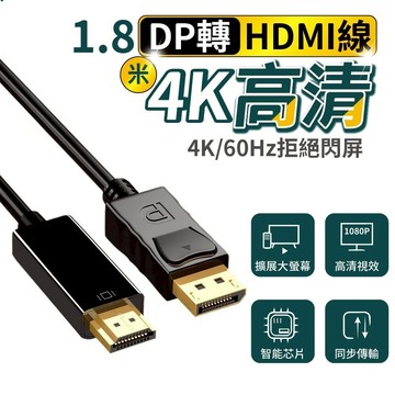 免運隔日到貨 DP轉HDMI 轉接線 1.8 4K高清 HDTV Displayport轉HDMI 高清線 電腦筆電