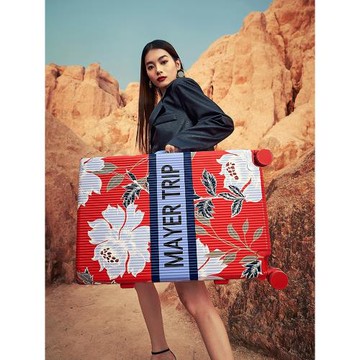 【玩秀】牡丹花高顏值鋁框款行李箱靜音拉桿箱旅行箱登機箱子