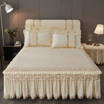 歐式水晶絨蕾絲加厚床裙罩床罩單件保暖席夢思保護套防滑防塵新款