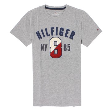 美國百分百【全新真品】Tommy Hilfiger T恤 TH 短袖 T-shirt 上衣 灰 刺繡 Logo 立體 數字 男 XS號