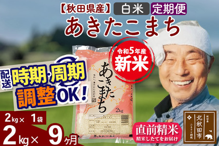 《定期便9ヶ月》＜新米＞秋田県産 あきたこまち 2kg(2kg小分け袋) 令和5年産 配送時期選べる 隔月お届けOK お米 おおもり