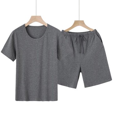 男士純棉睡衣夏季短袖五分短褲薄款全棉套裝圓領簡約休閑家居服