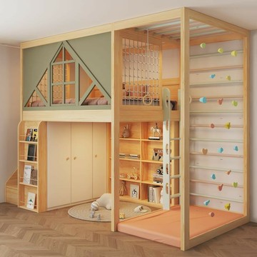 免運公司貨 樹屋床 兒童床 儿童房间全屋定制全实木树屋上下床 上床 下柜子一体组合床 秘密基地 可開發票 全館五折 工廠現貨直銷 新品特價 z11012