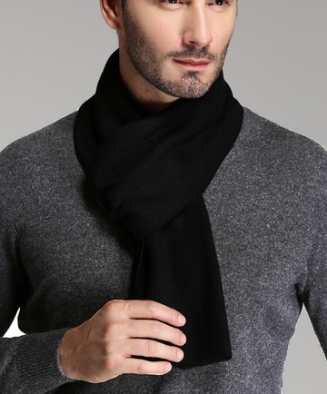 商務純色黑色窄款男士圍脖圍巾男式圍巾送禮高檔冬天1入