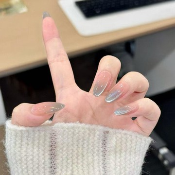 nail 夏日海藍色冰透貓眼溫柔氣質少女風簡約漸變純手工穿戴甲