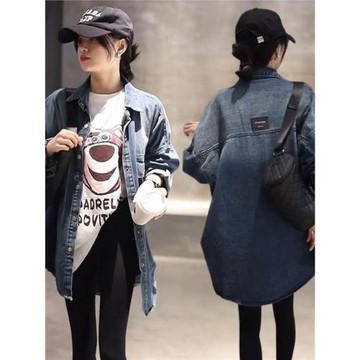 漸變牛仔女士襯衫女春秋新款長袖開衫歐貨爆款寬松休閑中長款外套
