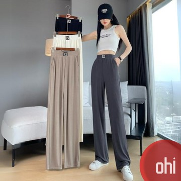 【ohi】冰絲窄版闊腿裤 新款韓版韓系女裝 褲子 夏季薄款大碼拖地裤 高腰垂感直筒裤 女裝 GPN9211