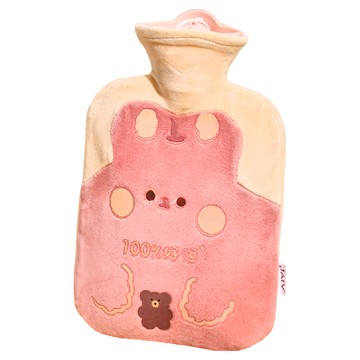 S-SportPlus+ 絨毛熱水袋 粉兔 1L 可愛造型 柔軟親膚 舒緩不適 安全防漏 可拆洗  1個
