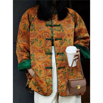 冬裝新款老錢風新中式女國風高端香云紗外套時尚洋氣棉服棉衣棉襖