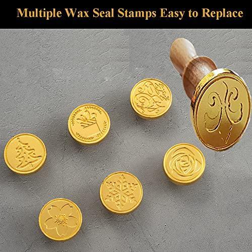 シーリングワックス ヘッド |Flower Wax Seal Stamp Kit, 7pcs Copper Wax Stamps Wooden Han