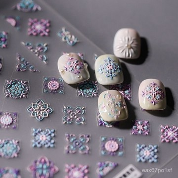 臺灣熱賣🔥【6398人收藏】新款暖色係彩色波西米亞民族風美甲貼紙浮鵰立體彩繪印花美甲貼紙 D16J