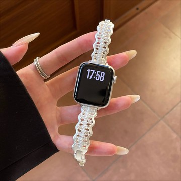 波浪珍珠鏈條金屬錶帶 適用Apple watch11錶帶 iwatch錶帶 全系列通用錶帶 當季錶帶