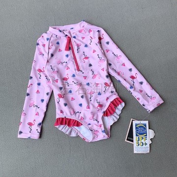 外貿原單出口兒童連體長袖防曬沖浪游泳衣 女寶泳裝ins寶寶泳衣