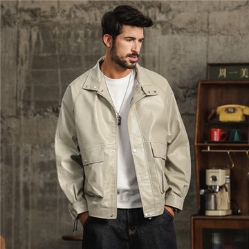 [米蘭精品] 皮衣外套防風夾克-美式經典皮衣男外套2色74iz60