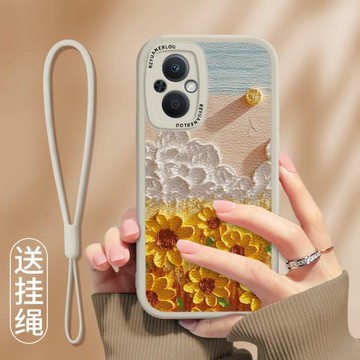 油畫向日葵適用oppoa97手機殼防摔a96小清新a95硅膠a93保護套a93s暗紫色a92s新款a83情侶掛繩a72全包高級外殼