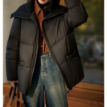 [巴黎精品] 現貨+預購 頂級真羽絨外套90%鵝絨羽絨衣秋冬外套大碼休閒女裝-針織翻領短款女外套2色a1lm55