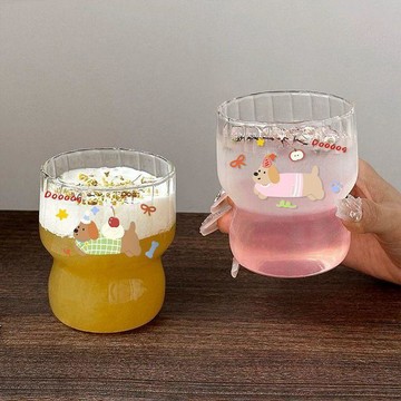 🌟臺灣出貨🌟ins玻璃杯高級咖啡杯小衆創意卡通家用水杯女學生冰美式牛奶杯子 玻璃杯 透明玻璃杯 玻璃水杯 酒杯