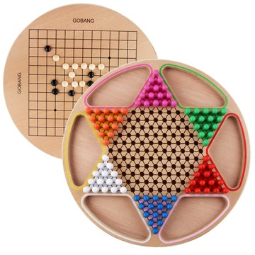 大號五子棋飛行棋木質二合一,跳棋兒童益智棋盤遊戲,桌遊玩具
