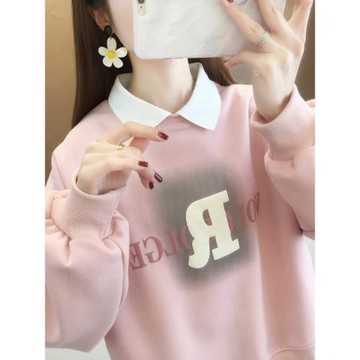 Polo領秋裝2025年新款假兩件女士衛衣上衣寬松時尚洋氣爆款潮ins