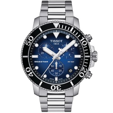 TISSOT 天梭 Seastar 1000海洋之星三眼計時300米潛水錶/藍/45.5mm/T1204171104101