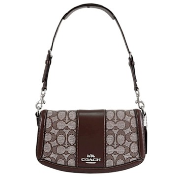 COACH ANDREA 經典浮雕LOGO織布印花翻蓋式單肩背包(深咖)