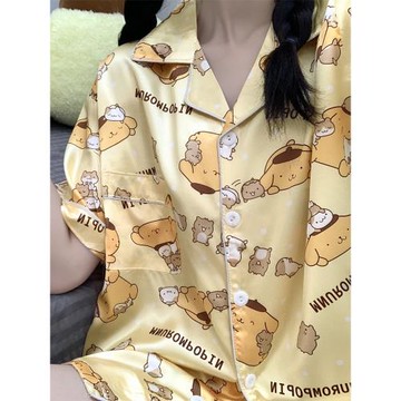 布丁狗睡衣女夏季女款冰絲短袖女士夏天套裝胖mm大碼200斤家居服