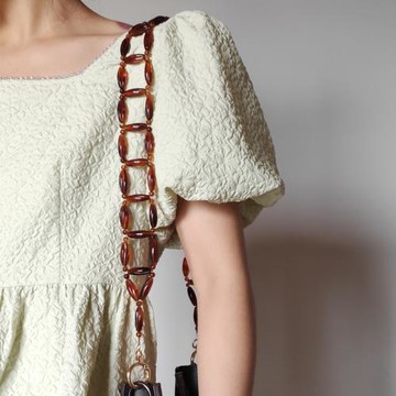 集美復古玳瑁琉璃色手工螺旋珠梯形造型女士包包鏈條肩帶單肩鏈條