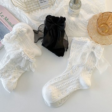 【𝐔.𝐉.𝐉】現貨✨氣質蕾絲花邊襪 蕾絲襪 蝴蝶結襪 中筒襪 棉襪 女襪 絲襪女 可愛襪 韓版襪 日系襪 百搭襪 學生襪
