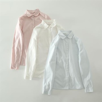 秋裝新款娃娃領純色長袖襯衫女百搭簡約純棉白色打底小清新襯衣