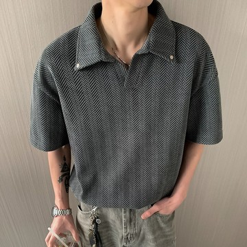 英倫復古休閒翻領短袖T恤男 夏季薄款商務針織POLO上衣男