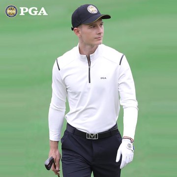 美國PGA高爾夫服裝男士長袖T恤運動衣服男裝比賽球服拉鏈衣領