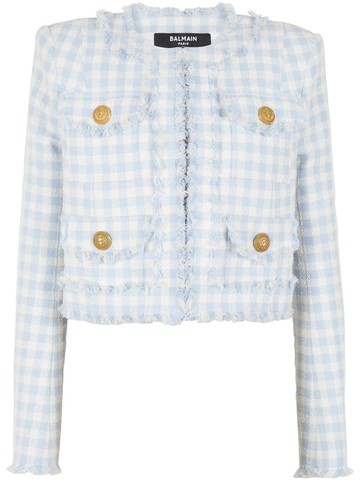 Balmain - gingham tweed jacket - women - Cotton/Polyamide - 42 - Blue