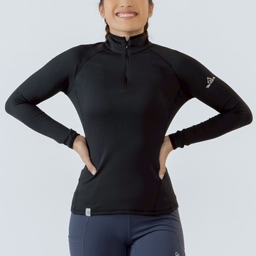 Maka 高領拉鍊刷毛保暖衣 女款 黑色