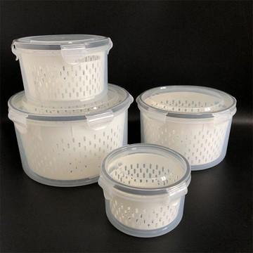 【拼全蝦皮最低價】圓形 雙層 保鮮盒 瀝水籃 保鮮盒 冰箱 蔬果 收納盒 微波爐盒帶蓋 分裝盒