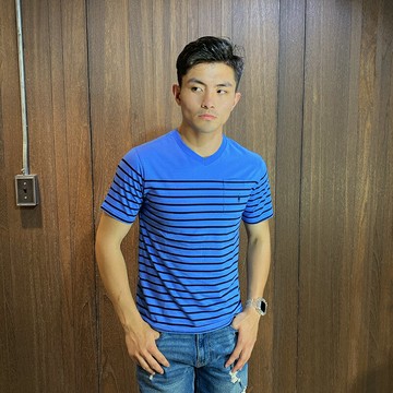 美國百分百【Ralph Lauren】T恤 V領 RL 短袖 T-shirt Polo 小馬 條紋 藍/深藍 I093