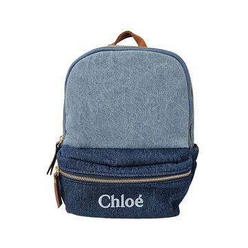 Chloe 童款 經典刺繡LOGO/Woody Nano兩用包/牛仔軟布後背包