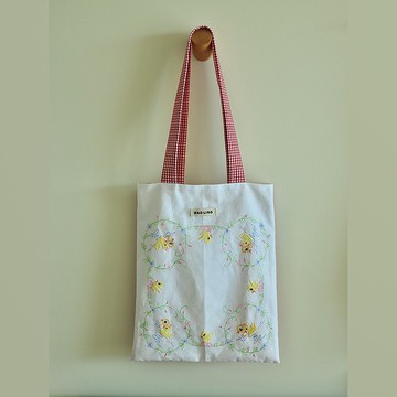 好了 手工刺繡小黃鴨拼接布袋 托特TOTE休閒包 單肩包手拎包