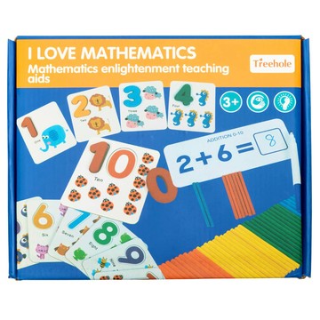 OhBabyLaugh 數字運算配對教具 數字配對卡1~10 雙面運算卡牌30張 彩色數數棒100支 1-10數字積木1組 藍色色筆 擦拭布  1組