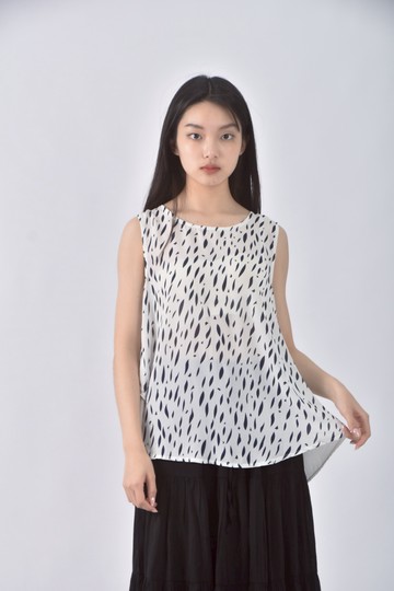 (S) eyescream質感棉質無袖白色上衣