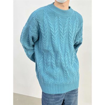 麻花毛衣男秋冬季加厚ins 潮寬松內搭慵懶港風日系復古圓領針織衫