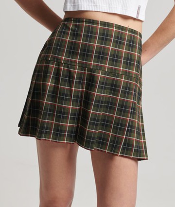 Superdry Women's Women's Vintage Tweed Pleat Mini Skirt Khaki / Khaki/orange Check - Size: 14 Size: 10