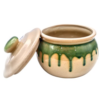 佐和陶瓷 流漬物罐 - 日本製 13.5cm寬 12cm高 600mL滿水容量  灰釉綠  1組