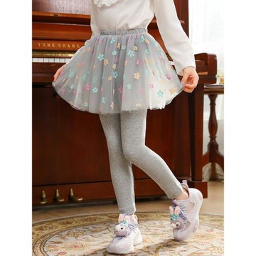 女童一體裙褲春秋季2025新款兒童碎花加絨打底褲子冬裝假兩件外穿