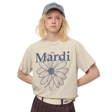 韓國 Mardi Mercredi TSHIRT FLOWERMARDI 經典印花 寬鬆短袖T恤 燕麥色藍色OATMEAL BLUE