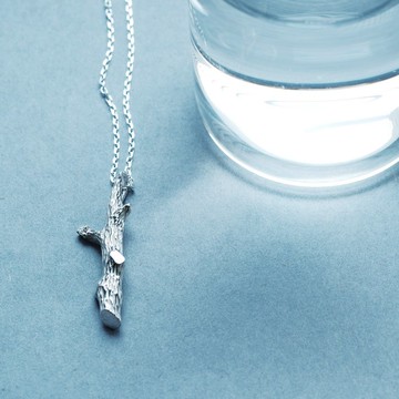 質樸古樹上綻放的鑽石之花 項鍊 925銀