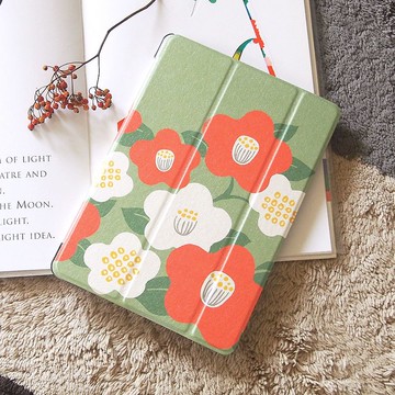 手帳型iPad保護套【日式風情椿花】三折式支架功能塑膠殼款