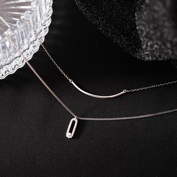 925純銀微笑雙層項鏈女夏年新款鎖骨鏈輕奢小眾ins冷淡風頸鏈