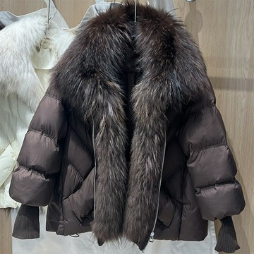 【巴黎精品】現貨+預購 頂級貉子毛領真羽絨外套白鴨絨外套羽絨衣秋冬大碼休閒女裝-毛領短女外套4色a1ld34